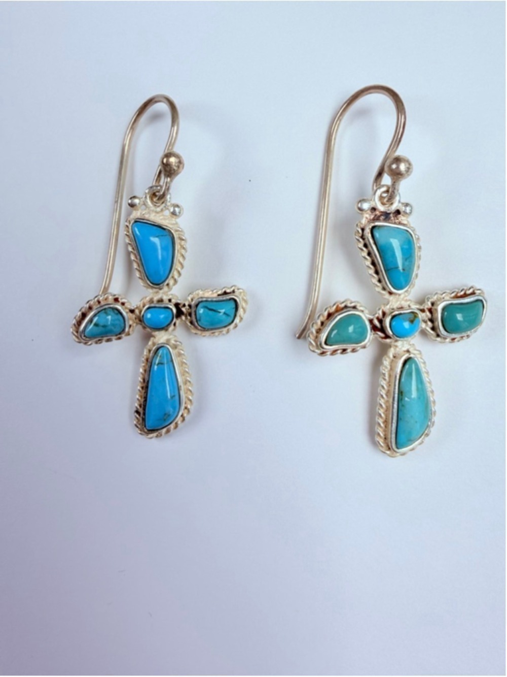 Southwestern Barse Turquoise Cross 925 Sterling Silver Dangle Vintage Earrings